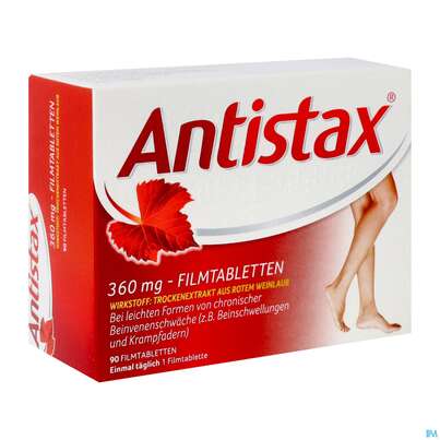 Sie sehen eine Packung Antistax Filmtabl 360mg 90st, Produktbild: 02 Antistax Filmtabl 360mg 90st, A-Nr.: 3546432 - 02