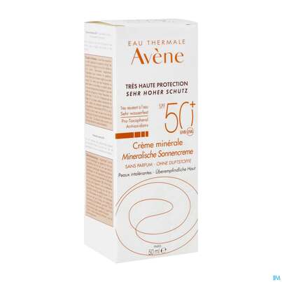 Sie sehen eine Packung Avène Mineralische Sonnencreme Spf 50+ 50ml, Produktbild: 02 Avène Mineralische Sonnencreme Spf 50+ 50ml, A-Nr.: 2993407 - 02