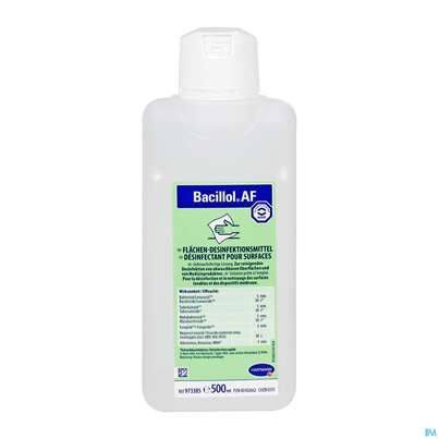 Sie sehen eine Packung Bacillol Af Aldehydfrei 500ml, Produktbild: 01 Bacillol Af Aldehydfrei 500ml, A-Nr.: 3476878 - 01