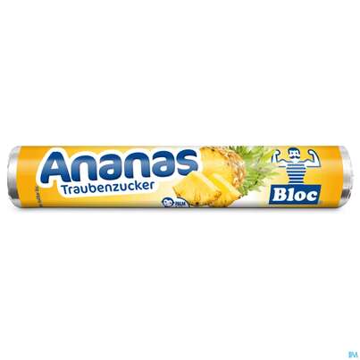 Sie sehen eine Packung Bloc Traubenzucker Rollen Ananas 42g, Produktbild: 01 Bloc Traubenzucker Rollen Ananas 42g, A-Nr.: 2256293 - 01