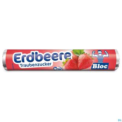 Sie sehen eine Packung Bloc Traubenzucker Rollen Erdbeere 42g, Produktbild: 01 Bloc Traubenzucker Rollen Erdbeere 42g, A-Nr.: 1372040 - 01