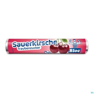 Sie sehen eine Packung Bloc Traubenzucker Rollen Sauerkirsch 42g, Produktbild: 02 Bloc Traubenzucker Rollen Sauerkirsch 42g, A-Nr.: 0753277 - 02