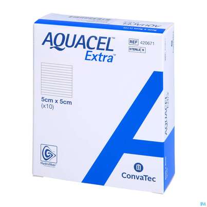 Sie sehen eine Packung Convatec Aquacel Extra 5x5 Cm, Produktbild: 02 Convatec Aquacel Extra 5x5 Cm, A-Nr.: 3972850 - 02