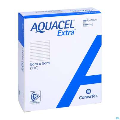 Sie sehen eine Packung Convatec Aquacel Extra 5x5 Cm, Produktbild: 03 Convatec Aquacel Extra 5x5 Cm, A-Nr.: 3972850 - 03