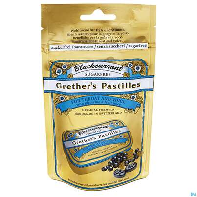 Sie sehen eine Packung Grether's Pastilles Blackcurrant Zuckerfrei 100g, Produktbild: 01 Grether's Pastilles Blackcurrant Zuckerfrei 100g, A-Nr.: 2969745 - 01