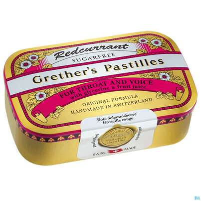 Sie sehen eine Packung Grether's Pastilles Redcurrant Zuckerfrei 110g, Produktbild: 01 Grether's Pastilles Redcurrant Zuckerfrei 110g, A-Nr.: 1741537 - 01