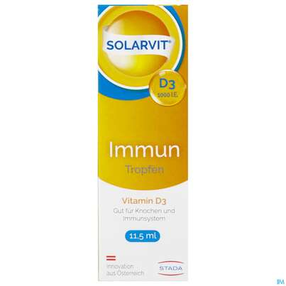 Sie sehen eine Packung D3 Tropfen Solarvit 1000ie Immun 11,5ml, Produktbild: 01 D3 Tropfen Solarvit 1000ie Immun 11,5ml, A-Nr.: 4600033 - 01