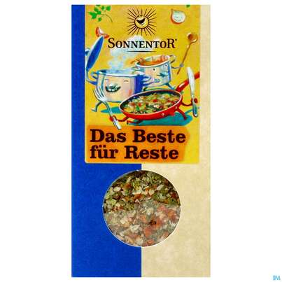 Sie sehen eine Packung Sonnentor Gewuerzzubereitung Bio Beste Fuer Reste 00649 50g, Produktbild: 01 Sonnentor Gewuerzzubereitung Bio Beste Fuer Reste 00649 50g, A-Nr.: 5636406 - 01