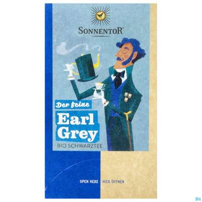 Sie sehen eine Packung Sonnentor Schwarztee Bio Earl Grey 02218 18st, Produktbild: 01 Sonnentor Schwarztee Bio Earl Grey 02218 18st, A-Nr.: 4307801 - 01