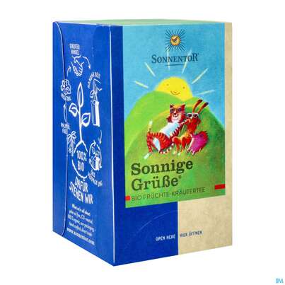 Sie sehen eine Packung Sonnentor Tee/bio Sonnige Gruesse 02533 18st, Produktbild: 02 Sonnentor Tee/bio Sonnige Gruesse 02533 18st, A-Nr.: 3574894 - 02