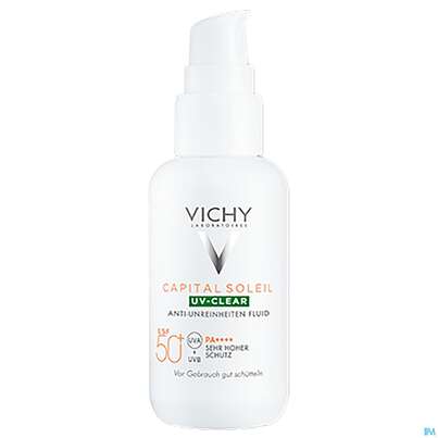 Sie sehen eine Packung Sonnenprodukte Vichy/capital Soleil Uv-clear Lsf50+ 40ml, Produktbild: 03 Sonnenprodukte Vichy/capital Soleil Uv-clear Lsf50+ 40ml, A-Nr.: 5672891 - 03