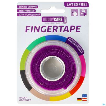 Sie sehen eine Packung Tape Buddycare Med Finger Latexfrei Flexibel Kohaesiv. 2,5cmx 4,5m Purpur 1st, Produktbild: 01 Tape Buddycare Med Finger Latexfrei Flexibel Kohaesiv. 2,5cmx 4,5m Purpur 1st, A-Nr.: 4781201 - 01