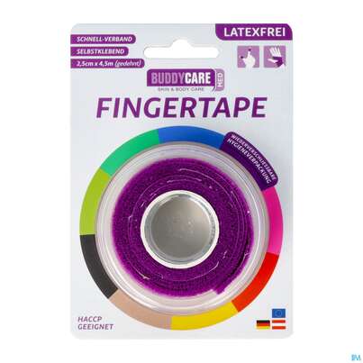 Sie sehen eine Packung Tape Buddycare Med Finger Latexfrei Flexibel Kohaesiv. 2,5cmx 4,5m Purpur 1st, Produktbild: 02 Tape Buddycare Med Finger Latexfrei Flexibel Kohaesiv. 2,5cmx 4,5m Purpur 1st, A-Nr.: 4781201 - 02