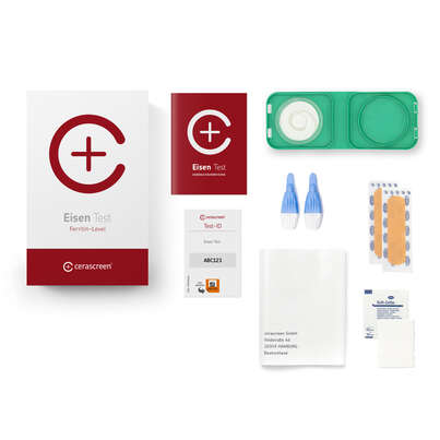 Sie sehen eine Packung cerascreen Eisen Test, Produktbild: 02 cerascreen Eisen Test, A-Nr.: 5839345 - 02