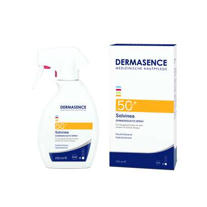 Sie sehen eine Packung Dermasence Solvinea Spray mit LSF 50+, Produktbild: 01 Dermasence Solvinea Spray mit LSF 50+, A-Nr.: 5208314 - 01