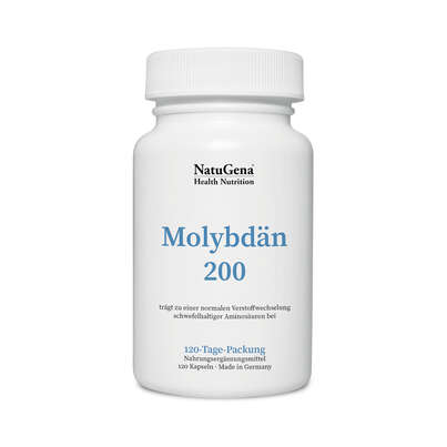 Sie sehen eine Packung NatuGena Molybdän 200 Kapseln, Produktbild: 01 NatuGena Molybdän 200 Kapseln, A-Nr.: 5877630 - 01