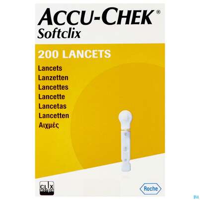 Sie sehen eine Packung Diagnostika U.zubehoer Accu-chek -sandipharma Softclix Lanzetten 200st, Produktbild: 01 Diagnostika U.zubehoer Accu-chek -sandipharma Softclix Lanzetten 200st, A-Nr.: 2662001 - 01