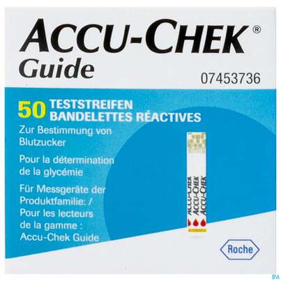 Sie sehen eine Packung Diagnostika U.zubehoer Accu-chek -roche Diabetes Guide Glucose Streifen 50st, Produktbild: 01 Diagnostika U.zubehoer Accu-chek -roche Diabetes Guide Glucose Streifen 50st, A-Nr.: 4578931 - 01