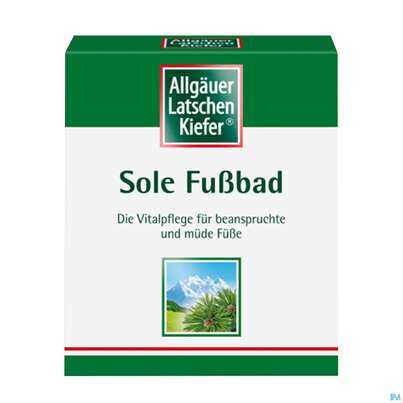 Sie sehen eine Packung Allgaeuer Latschenkiefer Sole-fussbad 10x10 100g, Produktbild: 01 Allgaeuer Latschenkiefer Sole-fussbad 10x10 100g, A-Nr.: 0864574 - 01
