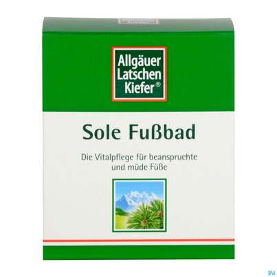 Sie sehen eine Packung Allgaeuer Latschenkiefer Sole-fussbad 10x10 100g, Produktbild: 03 Allgaeuer Latschenkiefer Sole-fussbad 10x10 100g, A-Nr.: 0864574 - 03