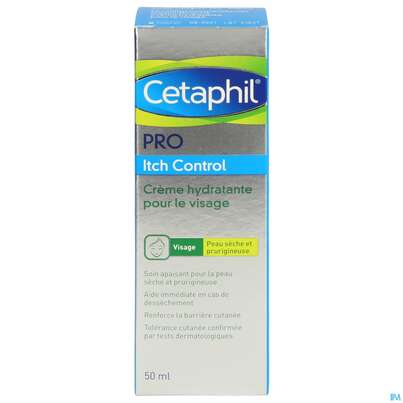 Sie sehen eine Packung Cetaphil Pro Itch Control Gesichtscreme Feuchtigkeitsspendend 50ml, Produktbild: 01 Cetaphil Pro Itch Control Gesichtscreme Feuchtigkeitsspendend 50ml, A-Nr.: 4778802 - 01