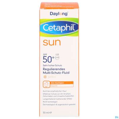 Sie sehen eine Packung Sonnenprodukte Cetaphil Sun Daylong Multi Schutz Fluid Getoent Spf50+ 50ml, Produktbild: 01 Sonnenprodukte Cetaphil Sun Daylong Multi Schutz Fluid Getoent Spf50+ 50ml, A-Nr.: 5129684 - 01
