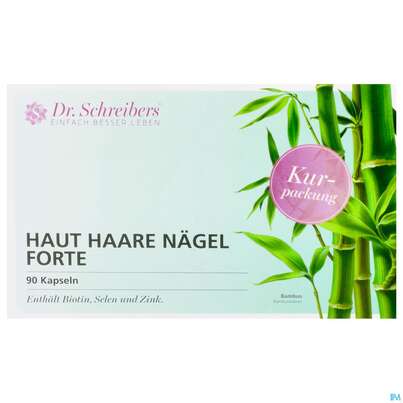 Sie sehen eine Packung Haut+haare+naegel Kapseln Forte Dr.schreibers 90st, Produktbild: 01 Haut+haare+naegel Kapseln Forte Dr.schreibers 90st, A-Nr.: 5442211 - 01