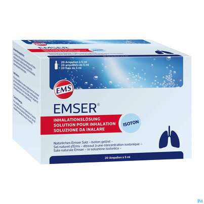 Sie sehen eine Packung Emser Inhalationslösung Isoton Ampullen/sachet 20st, Produktbild: 03 Emser Inhalationslösung Isoton Ampullen/sachet 20st, A-Nr.: 3072483 - 03