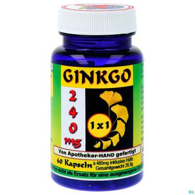 Sie sehen eine Packung Ginkgo 240mg Extrakt Kapseln 1x1 60st, Produktbild: 01 Ginkgo 240mg Extrakt Kapseln 1x1 60st, A-Nr.: 4122183 - 01
