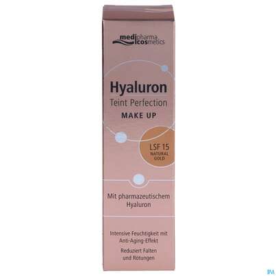 Sie sehen eine Packung Hyaluron Teint Perfection Make-up Natural Gold 30ml, Produktbild: 01 Hyaluron Teint Perfection Make-up Natural Gold 30ml, A-Nr.: 4834771 - 01