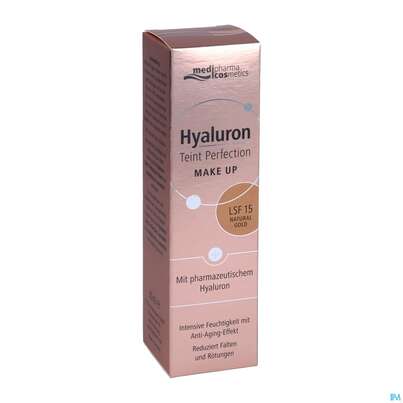 Sie sehen eine Packung Hyaluron Teint Perfection Make-up Natural Gold 30ml, Produktbild: 03 Hyaluron Teint Perfection Make-up Natural Gold 30ml, A-Nr.: 4834771 - 03