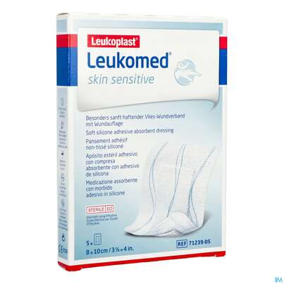 Sie sehen eine Packung Wundverband Leukomed/skin Sensitive Vliesverband +auflage Steril 8x10cm 5st, Produktbild: 04 Wundverband Leukomed/skin Sensitive Vliesverband +auflage Steril 8x10cm 5st, A-Nr.: 5609007 - 04
