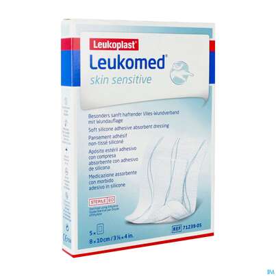 Sie sehen eine Packung Wundverband Leukomed/skin Sensitive Vliesverband +auflage Steril 8x10cm 5st, Produktbild: 03 Wundverband Leukomed/skin Sensitive Vliesverband +auflage Steril 8x10cm 5st, A-Nr.: 5609007 - 03
