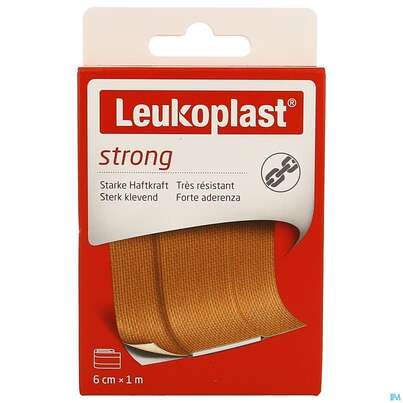 Sie sehen eine Packung Wundpflaster Leukoplast/strong 1mx 6cm 7322008 1st, Produktbild: 01 Wundpflaster Leukoplast/strong 1mx 6cm 7322008 1st, A-Nr.: 4369038 - 01