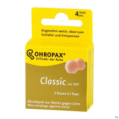 Sie sehen eine Packung Ohrenschutz Ohropax Classic Ohrstoepsel Wachs 2 Faltschachtelngerx2 4st, Produktbild: 02 Ohrenschutz Ohropax Classic Ohrstoepsel Wachs 2 Faltschachtelngerx2 4st, A-Nr.: 3282683 - 02