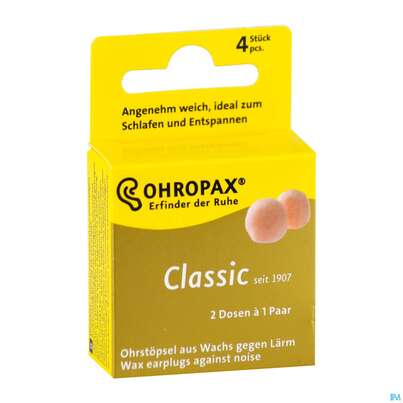 Sie sehen eine Packung Ohrenschutz Ohropax Classic Ohrstoepsel Wachs 2 Faltschachtelngerx2 4st, Produktbild: 03 Ohrenschutz Ohropax Classic Ohrstoepsel Wachs 2 Faltschachtelngerx2 4st, A-Nr.: 3282683 - 03
