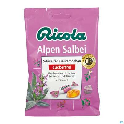 Sie sehen eine Packung Ricola Zuckerfrei Alpensalbei Beute 75g, Produktbild: 01 Ricola Zuckerfrei Alpensalbei Beute 75g, A-Nr.: 5627413 - 01