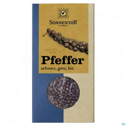 Sie sehen eine Packung Sonnentor Bio Pfeffer Schwarz Ganz 00880 55g, Produktbild: 03 Sonnentor Bio Pfeffer Schwarz Ganz 00880 55g, A-Nr.: 5228044 - 03