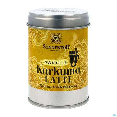 Sie sehen eine Packung Sonnentor Kurkuma-latte Vanille Bio Dose 09832 60g, Produktbild: 02 Sonnentor Kurkuma-latte Vanille Bio Dose 09832 60g, A-Nr.: 4389213 - 02