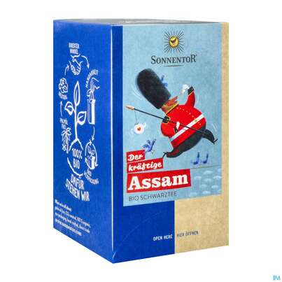 Sie sehen eine Packung Sonnentor Schwarztee Bio Assam Beutel 02610 18st, Produktbild: 02 Sonnentor Schwarztee Bio Assam Beutel 02610 18st, A-Nr.: 4307818 - 02