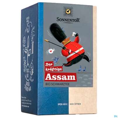 Sie sehen eine Packung Sonnentor Schwarztee Bio Assam Beutel 02610 18st, Produktbild: 04 Sonnentor Schwarztee Bio Assam Beutel 02610 18st, A-Nr.: 4307818 - 04