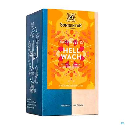 Sie sehen eine Packung Sonnentor Tee/bio Happiness Is Tee Hellwach 02588 18st, Produktbild: 05 Sonnentor Tee/bio Happiness Is Tee Hellwach 02588 18st, A-Nr.: 4899397 - 05