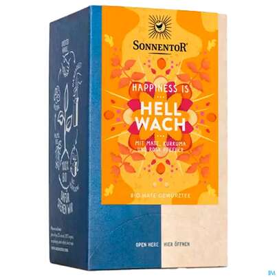 Sie sehen eine Packung Sonnentor Tee/bio Happiness Is Tee Hellwach 02588 18st, Produktbild: 06 Sonnentor Tee/bio Happiness Is Tee Hellwach 02588 18st, A-Nr.: 4899397 - 06