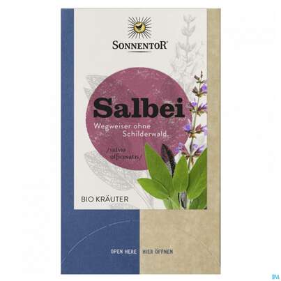 Sie sehen eine Packung Sonnentor Tee/bio Salbei Beutel 02201 18st, Produktbild: 03 Sonnentor Tee/bio Salbei Beutel 02201 18st, A-Nr.: 4307497 - 03