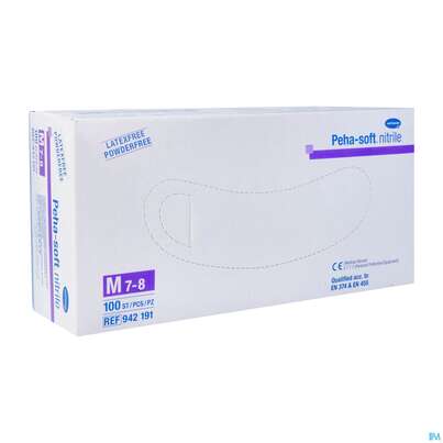 Sie sehen eine Packung Untersuchungshandschuhe Peha/soft/puderfrei Nitrile Unsteril M 100st, Produktbild: 03 Untersuchungshandschuhe Peha/soft/puderfrei Nitrile Unsteril M 100st, A-Nr.: 3423379 - 03