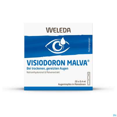 Sie sehen eine Packung Visiodoron Malva Augentropfen Einzeldosen 0,4ml 20st, Produktbild: 01 Visiodoron Malva Augentropfen Einzeldosen 0,4ml 20st, A-Nr.: 4123521 - 01