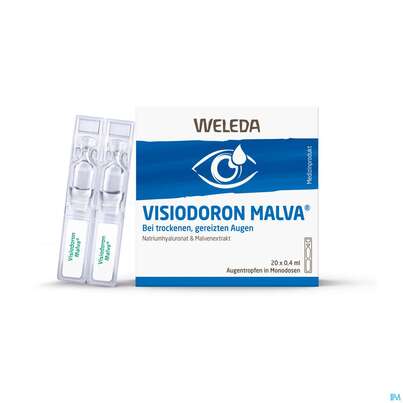 Sie sehen eine Packung Visiodoron Malva Augentropfen Einzeldosen 0,4ml 20st, Produktbild: 02 Visiodoron Malva Augentropfen Einzeldosen 0,4ml 20st, A-Nr.: 4123521 - 02