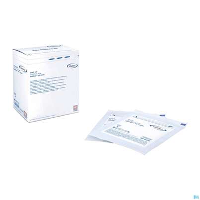 Sie sehen eine Packung Vlieskompressen 4fach Steril 10x 10cm 2x25 25230 50st, Produktbild: 01 Vlieskompressen 4fach Steril 10x 10cm 2x25 25230 50st, A-Nr.: 4772308 - 01