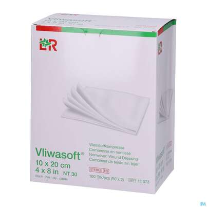 Sie sehen eine Packung Vlieskompressen Vliwasoft 6fach Steril 10x 20cm 100st, Produktbild: 02 Vlieskompressen Vliwasoft 6fach Steril 10x 20cm 100st, A-Nr.: 1372784 - 02