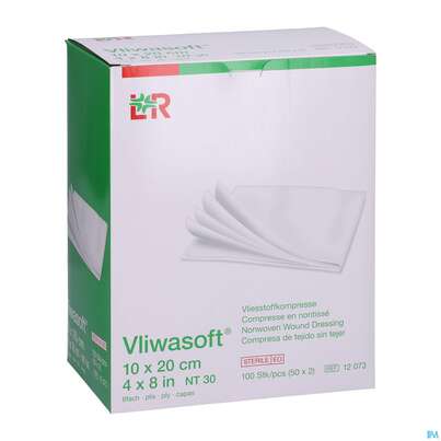 Sie sehen eine Packung Vlieskompressen Vliwasoft 6fach Steril 10x 20cm 100st, Produktbild: 03 Vlieskompressen Vliwasoft 6fach Steril 10x 20cm 100st, A-Nr.: 1372784 - 03